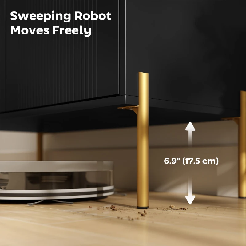 HOMCOM Sideboard, Modern Buffet Cabinet, Coffee Bar Cabinet with Fluted Doors and Adjustable Shelf, Black