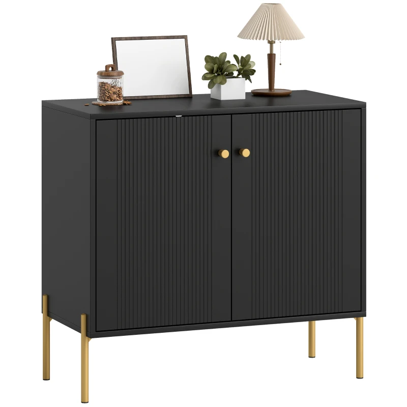 HOMCOM Sideboard, Modern Buffet Cabinet, Coffee Bar Cabinet with Fluted Doors and Adjustable Shelf, Black