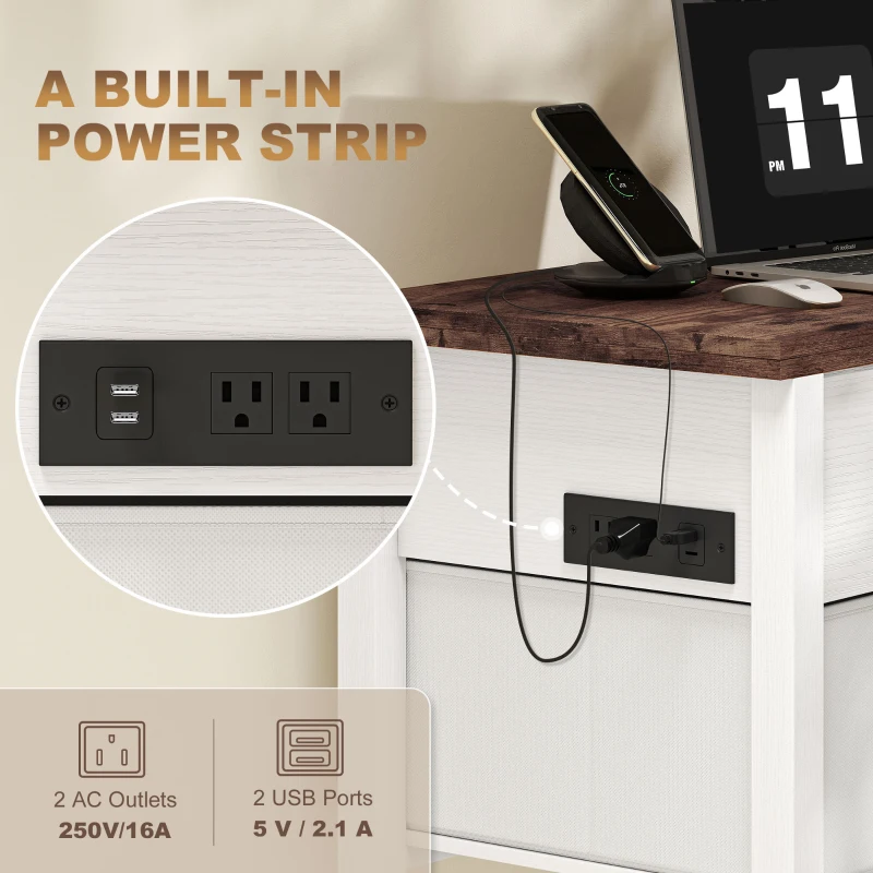 HOMCOM Lift Top Coffee Table, Center Table with 3 Hidden Compartments, 2 Fabric Drawers, Expandable Top and Charging Station