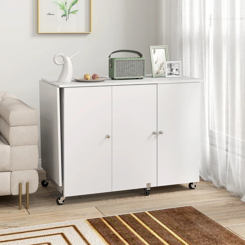 HOMCOM Sewing Machine Table with Drop Leaf, Folding Craft Table with 2 Doors and Adjustable Shelf for Small Spaces, White