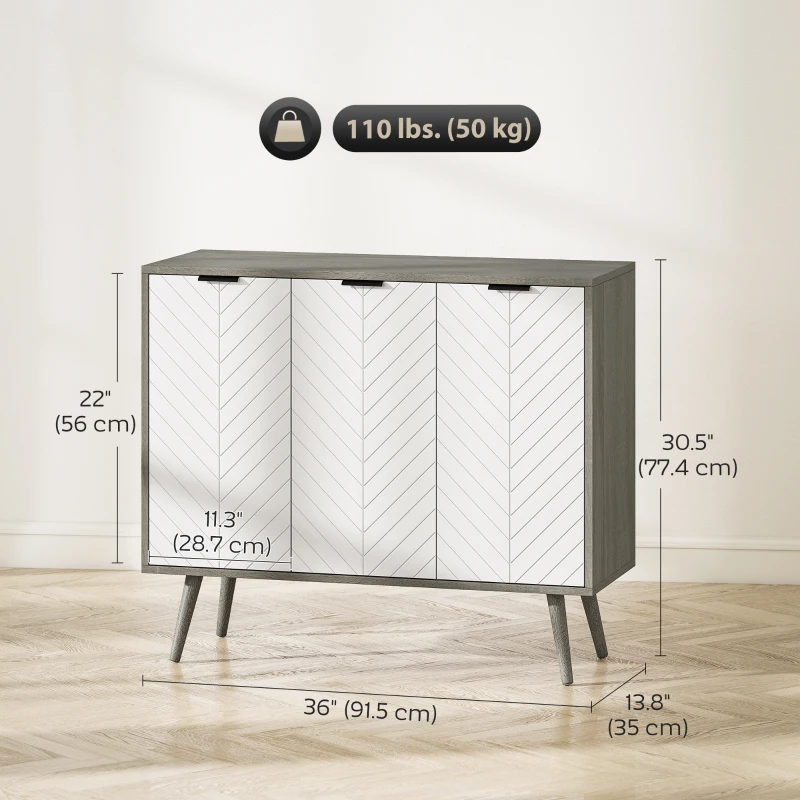 HOMCOM Modern Sideboard and Buffet, Dining Room Cabinet with Adjustable Shelves and 3 Doors, Grey