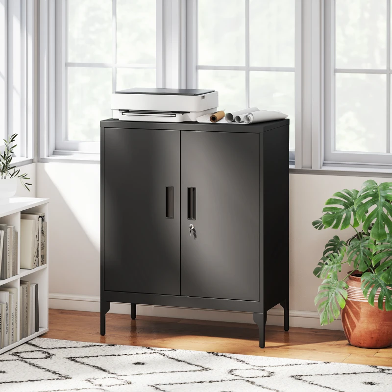 HOMCOM Office Storage Cabinet with Lock, Filing Cabinet with Adjustable Shelves and Doors for Home Office, Garage, Black