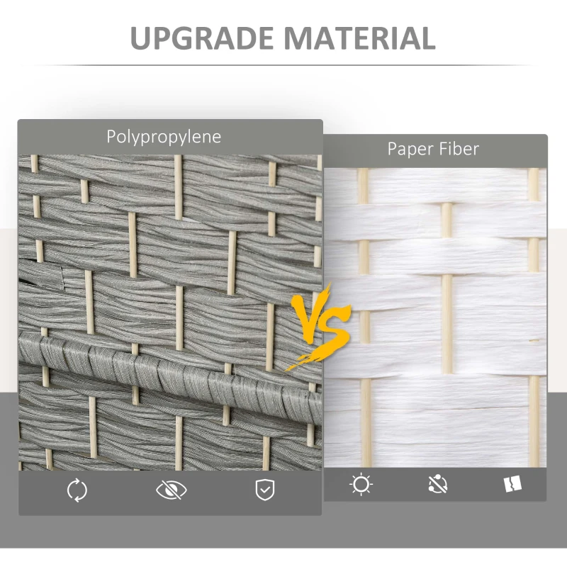 HOMCOM 6 Ft Tall Folding Room Divider, 3 Panel Portable Privacy Screen, Hand-Woven Partition Wall Divider, Mixed Grey