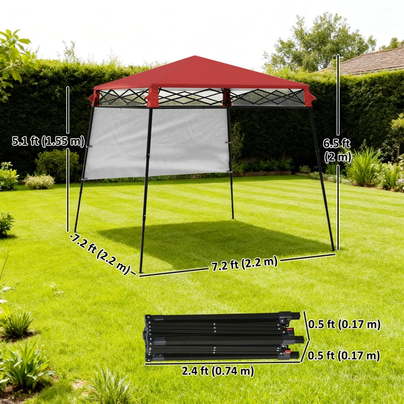 Outsunny 7' x 7' Garden Foldable Pop Up Gazebo Tent with Backpack & Adjustable Legs Outdoor Party Canopy, Red & Black
