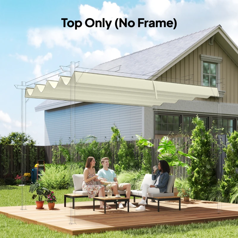 Outsunny 8' x 9.4' Retractable Pergola Canopy Replacement, Fit 7' x 10' Frame, UV30+ Pergola Cover Top Only, Cream