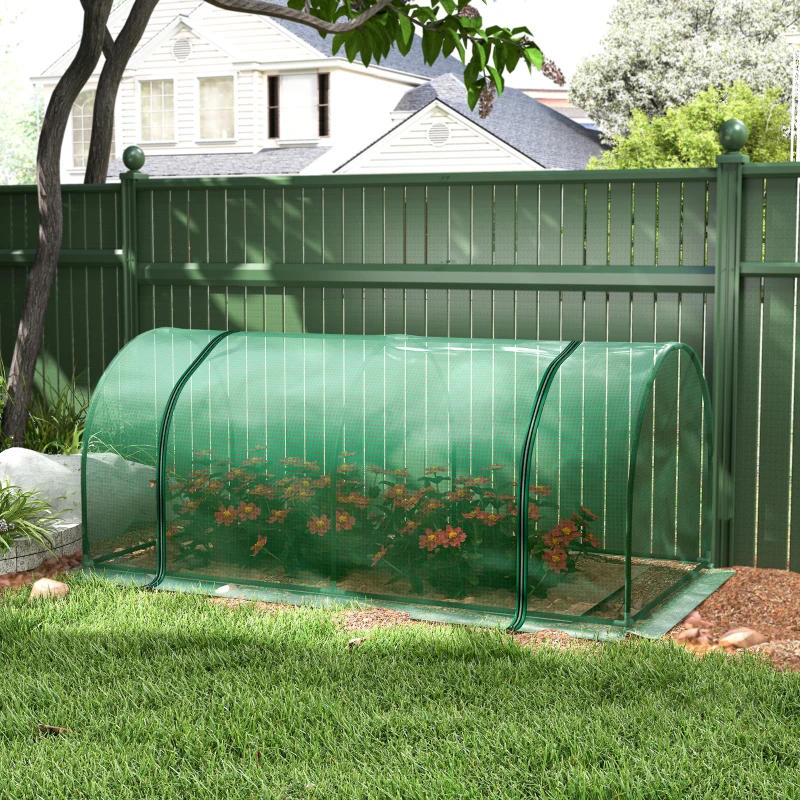 Outsunny Mini Greenhouse Portable Hot House for Plants with Zippered Doors for Outdoor, Indoor, 79" x 39" x 32", Green
