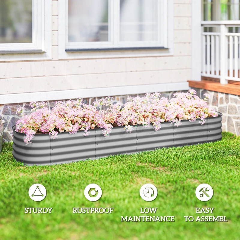 Outsunny 7.9 x 2 x 1ft Galvanized Raised Garden Bed Kit, Metal Planter Box with Safety Edging, Silver