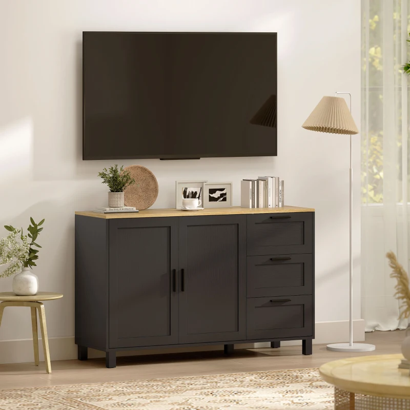 HOMCOM Buffet Cabinet with Soft-Close Doors, Modern Sideboard with 3 Drawers for Living Room, Kitchen, Dining Room, Black