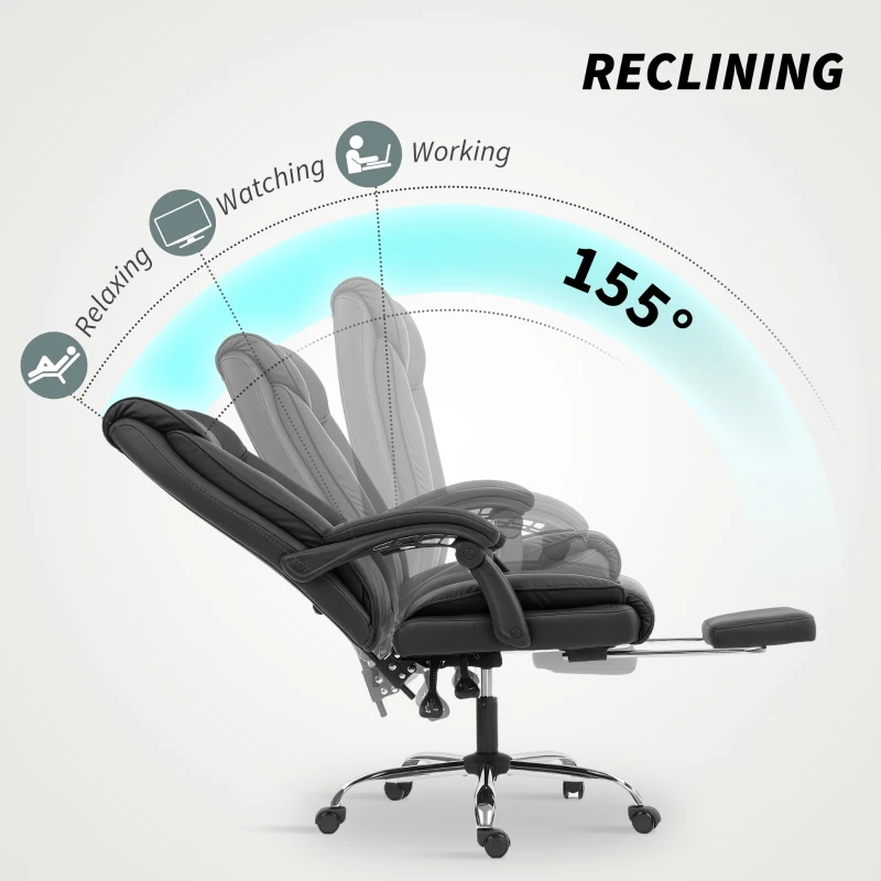 HOMCOM Executive Office Chair, Pet-Friendly Leather Ergonomic Desk Chair with Footrest, Swivel Recliner, Black