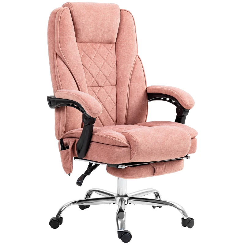 Vinsetto Massage Office Chair, Reclining Computer Chair with Adjustable Height and Footrest, Pink