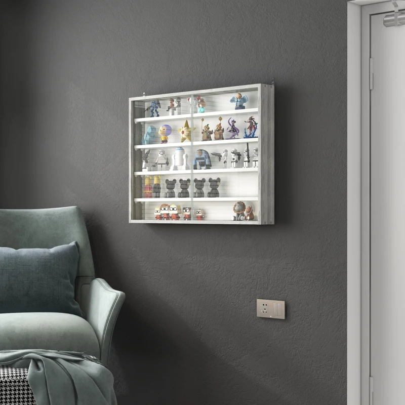 HOMCOM 5-Tier Display Cabinet, Shot Glass Display Case, Glass Curio Cabinet with 2 Glass Doors and 4 Adjustable Shelves, White