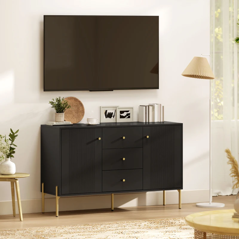 HOMCOM Buffet Cabinet, Modern Sideboard with 3 Soft-Close Drawers and 2 Adjustable Shelves for Living Room, Kitchen, Black