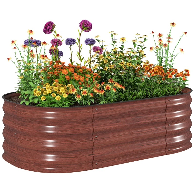 Outsunny 3.4' x 2' x 1' Galvanized Raised Garden Bed Kit, Metal Planter Box with Safety Edging, Brown