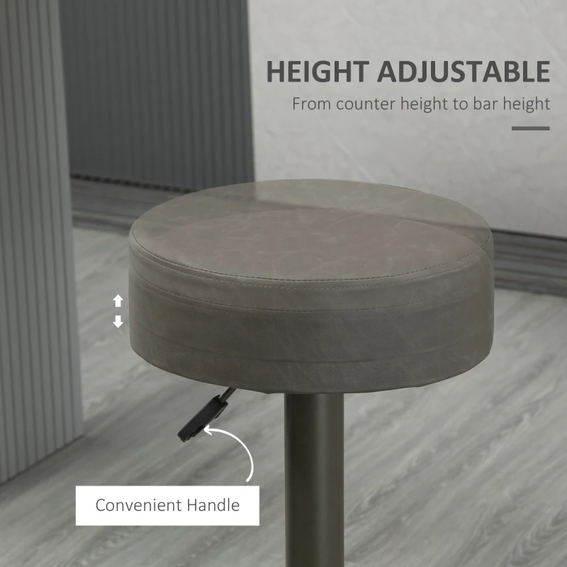 HOMCOM Modern Adjustable Bar Stools Set of 2, Swivel Barstool with Footrest, PU Leather Round Top for Kitchen, Dark Grey