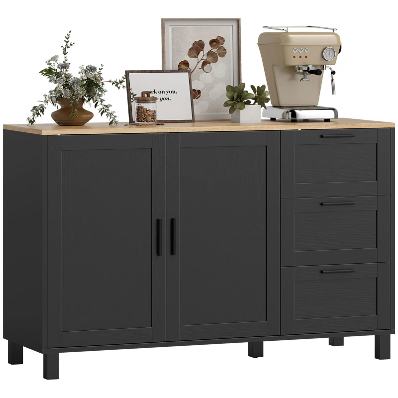 HOMCOM Buffet Cabinet with Soft-Close Doors, Modern Sideboard with 3 Drawers for Living Room, Kitchen, Dining Room, Black