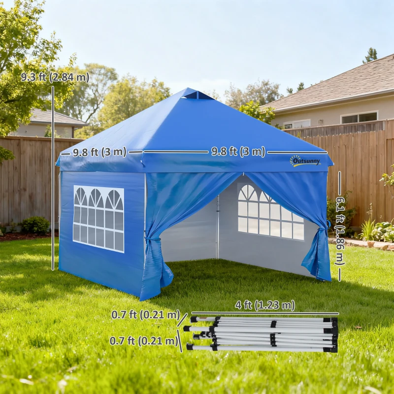 Outsunny 10' x 10' Pop Up Canopy Tent, Instant Sun Shelter, Tents for Parties, with Wheeled Carry Bag, Blue