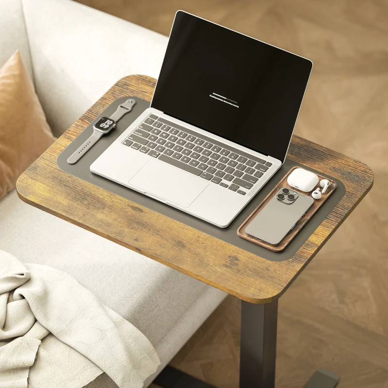 HOMCOM Pneumatic Standing Desk Adjustable Height, Mobile Stand Up Desk with Wheels, 43 Inch Rolling Table, Rustic Brown