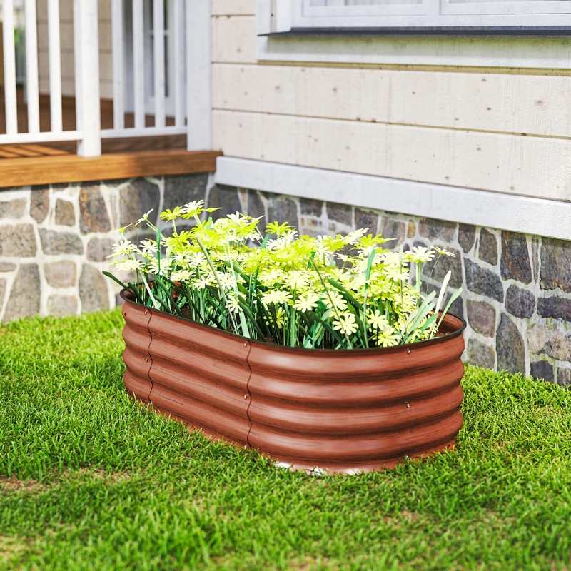 Outsunny 3.4' x 2' x 1' Galvanized Raised Garden Bed Kit, Metal Planter Box with Safety Edging, Brown