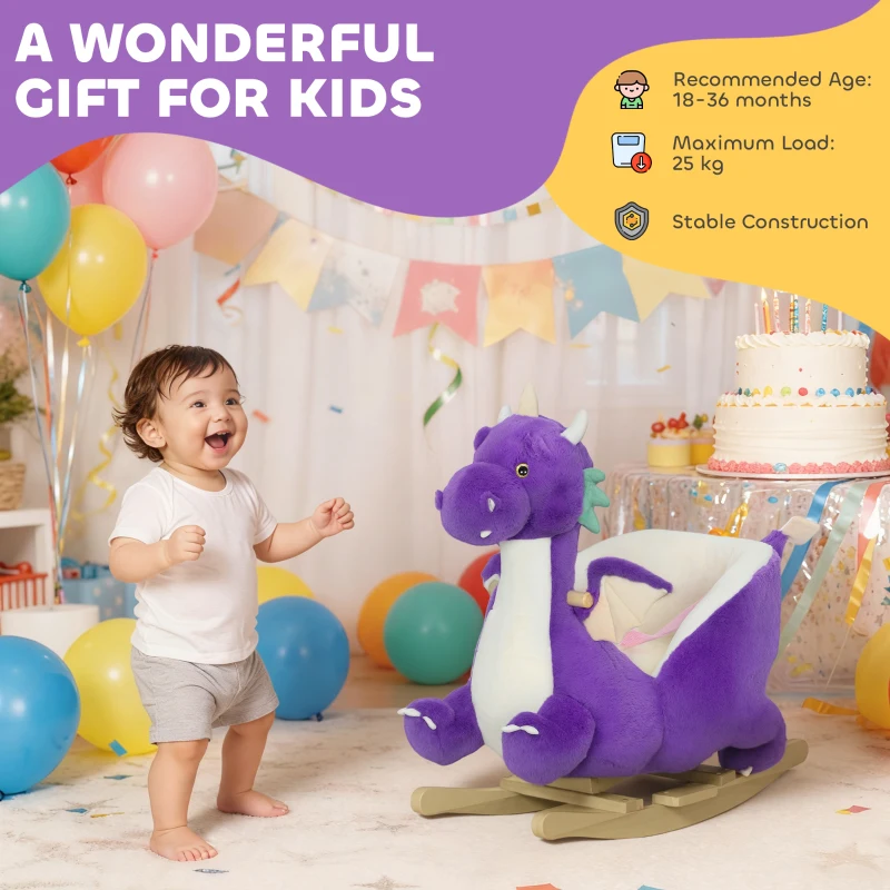 Qaba Baby Rocking Horse, Kids Ride On Toy with Realistic Sound and Safety Belt for Kids 18–36 Months, Purple