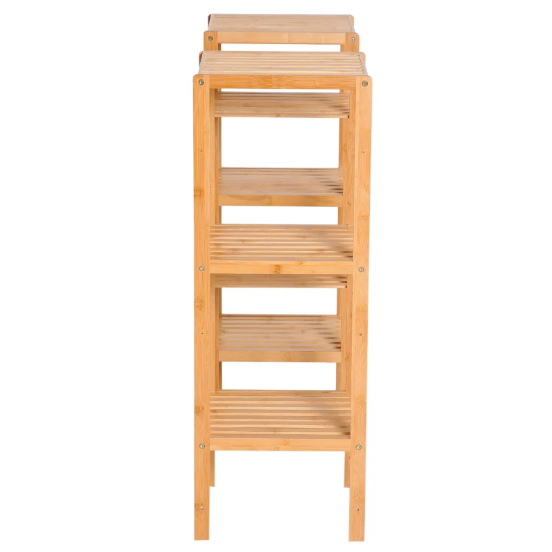HOMCOM 9-Tier Bamboo Storage Shelf, Plant Stand, Utility Slatted Shelving Unit for Living Room, Balcony, Hallway, Bathroom, Natural