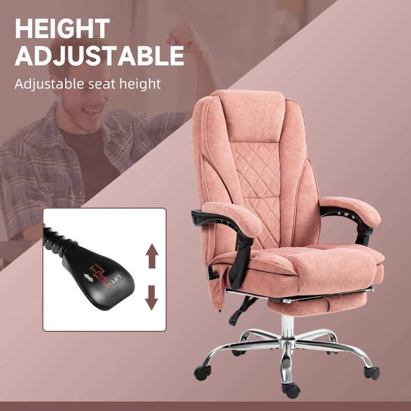 Vinsetto Massage Office Chair, Reclining Computer Chair with Adjustable Height and Footrest, Pink