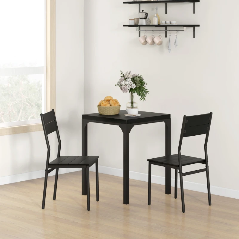 HOMCOM Dining Table Set for 2, 3 Piece Kitchen Table and Chairs with Metal Legs for Small Spaces, Black