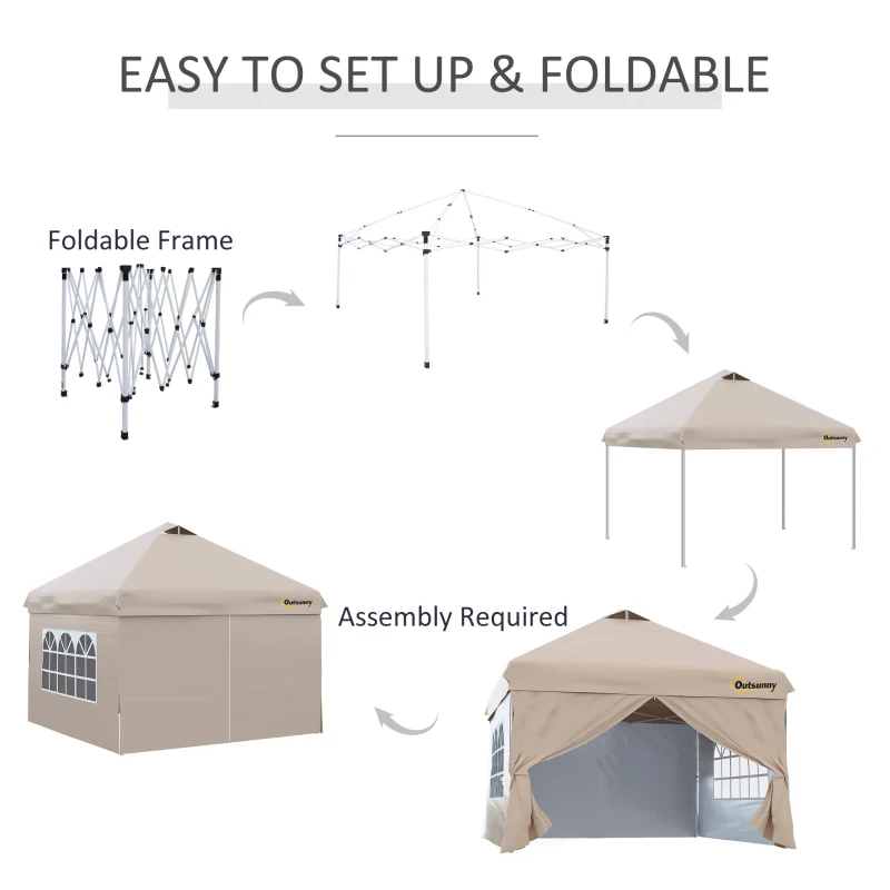 Outsunny 10' x 10' Pop Up Canopy Tent, Instant Sun Shelter, Tents for Parties, with Wheeled Carry Bag, for Outdoor, Garden, Patio, Beige