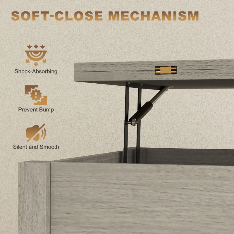 HOMCOM Lift Top Coffee Table, Center Table with 3 Hidden Compartments, 2 Fabric Drawers, Expandable Top and Charging Station