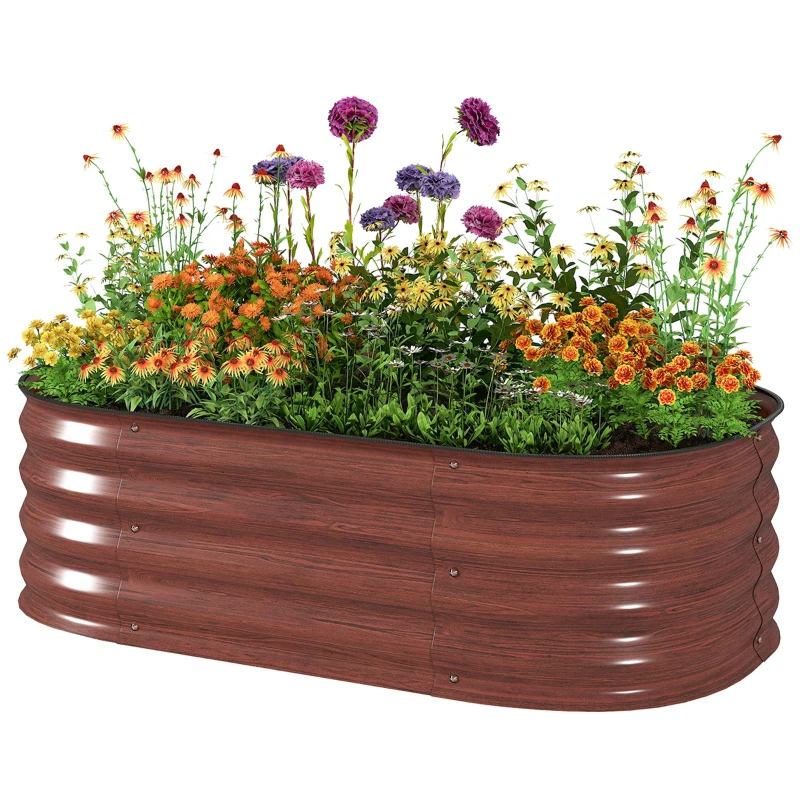 Outsunny 3.4' x 2' x 1' Galvanized Raised Garden Bed Kit, Metal Planter Box with Safety Edging, Brown