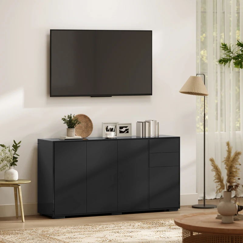 HOMCOM Kitchen Sideboard Storage Cabinet, Modern Coffee Bar Cabinet with Push-Open Design and 2 Drawers for Living Room, Black