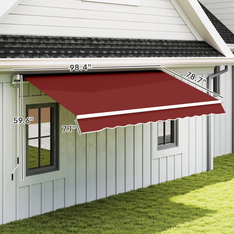 Outsunny 8' x 6.6' Patio Retractable Awning, Manual Exterior Sun Shade Deck Window Cover, Red