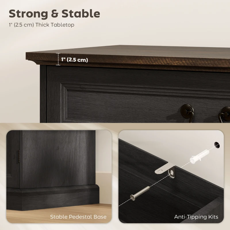 HOMCOM Buffet Cabinet, 32" Farmhouse Sideboard with Thick Top, Quiet Drawer and Adjustable Shelf, Black Wood Grain