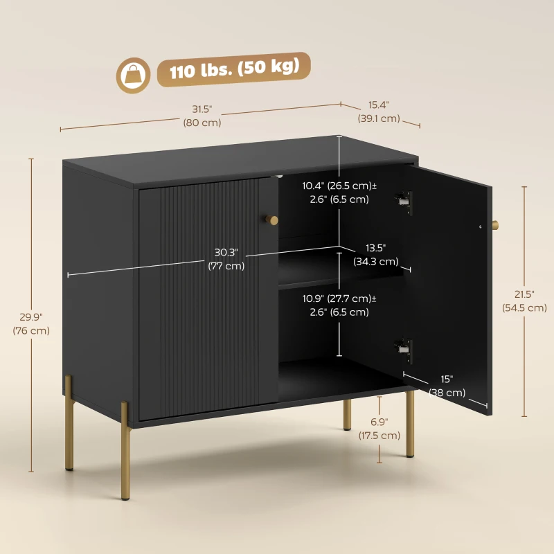 HOMCOM Sideboard, Modern Buffet Cabinet, Coffee Bar Cabinet with Fluted Doors and Adjustable Shelf, Black