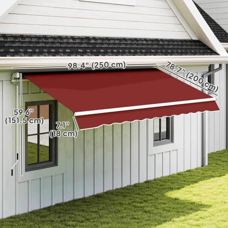 Outsunny 8'x7' Patio Awning Manual Retractable Sun Shade Outdoor Deck Canopy Shelter, Wine Red