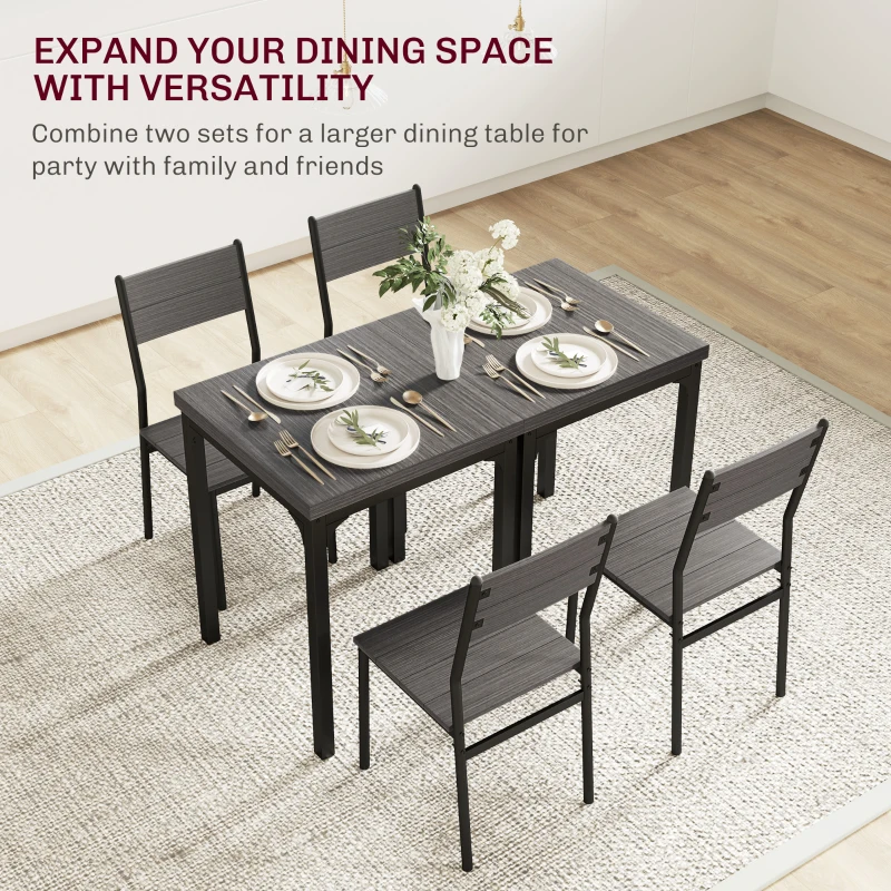 HOMCOM Dining Table Set for 2, 3 Piece Kitchen Table and Chairs with Metal Legs for Small Spaces, Grey Wood Effect