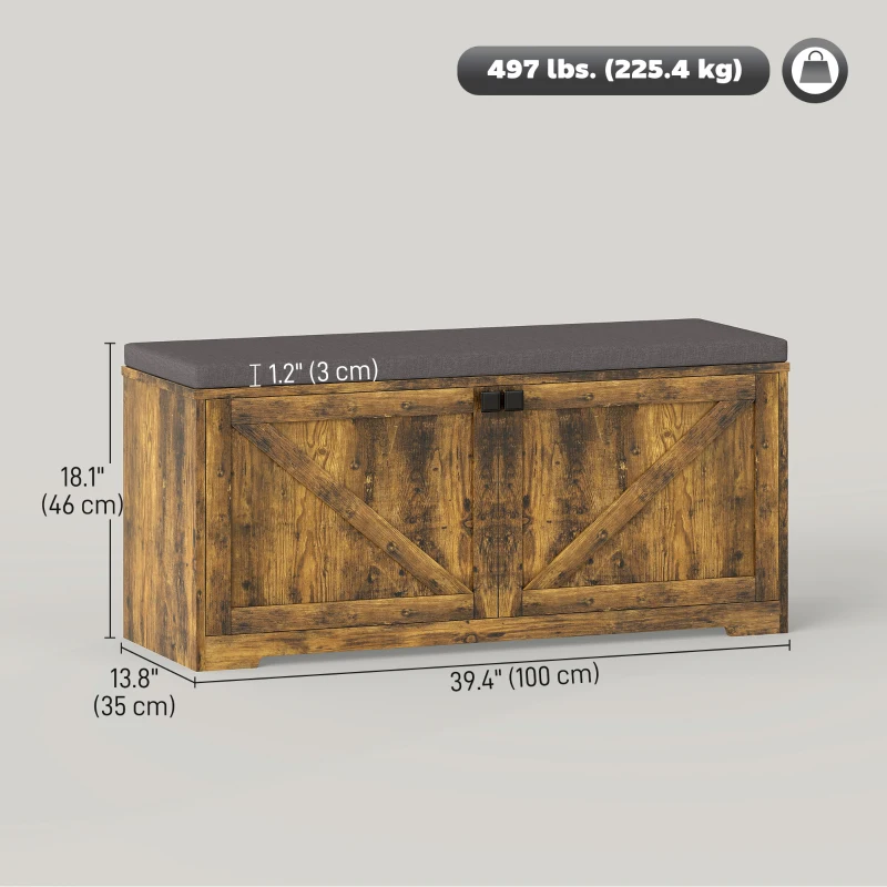 HOMCOM Shoe Storage Bench with Padded Seat, Entryway Bench Holds up to 352 lb, Shoe Organizer, 8 Pairs, Rustic Brown