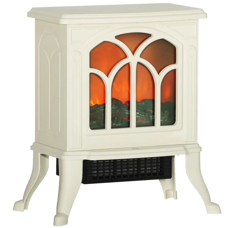 HOMCOM Electric Fireplace Heater, Freestanding Fireplace Stove with Realistic Logs and Flame Effect, 750W/1500W, Beige