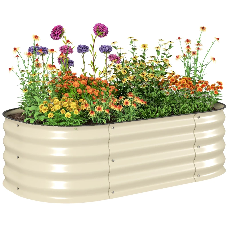 Outsunny 3.4' x 2' x 1' Galvanized Raised Garden Bed Kit, Metal Planter Box with Safety Edging, Cream
