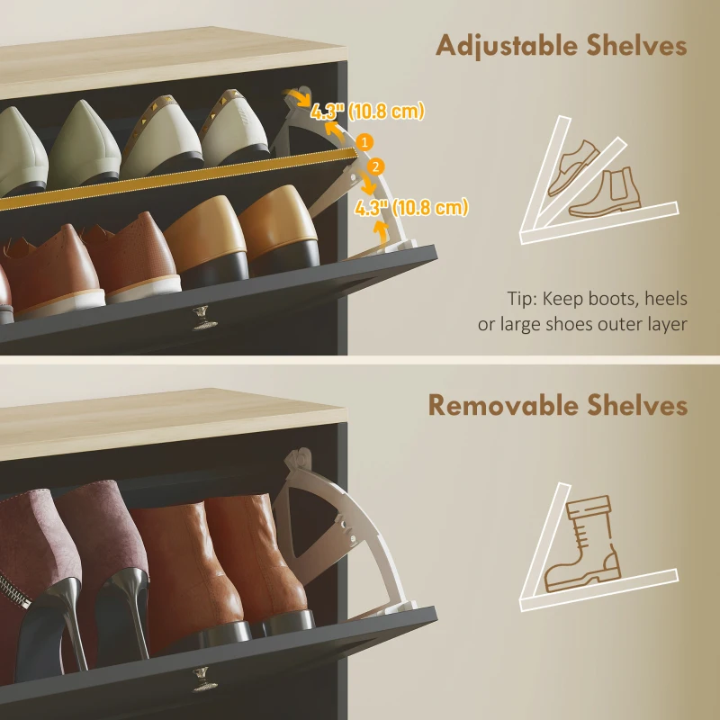 HOMCOM Modern Shoe Storage Cabinet with 4 Flip Drawers and Adjustable Shelves, Shoe Cabinet for 18-24 Pairs of Shoes, Black