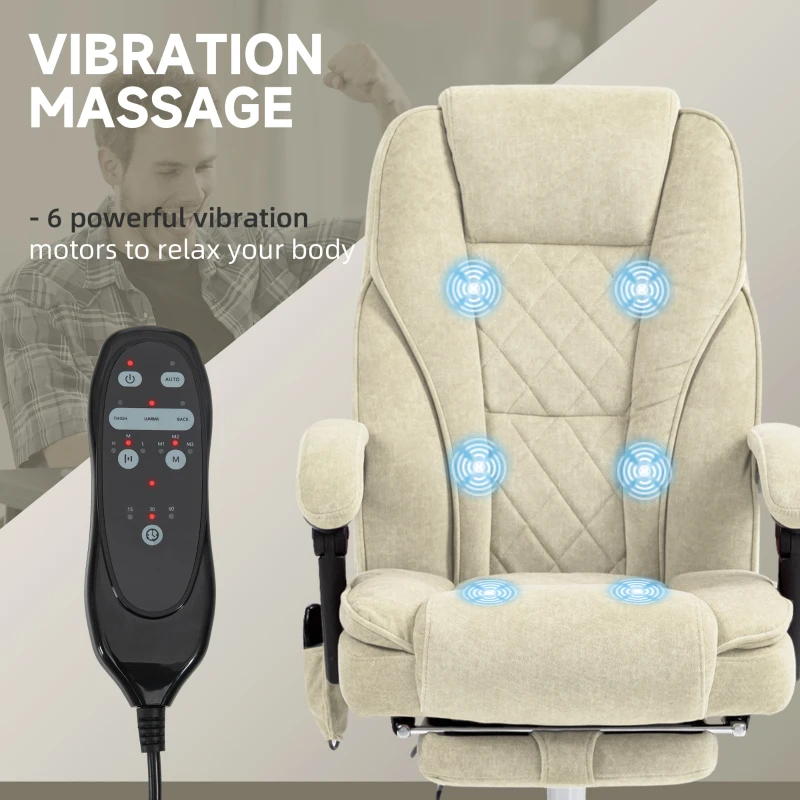 Vinsetto Massage Office Chair, Reclining Computer Chair with Adjustable Height and Footrest, Beige