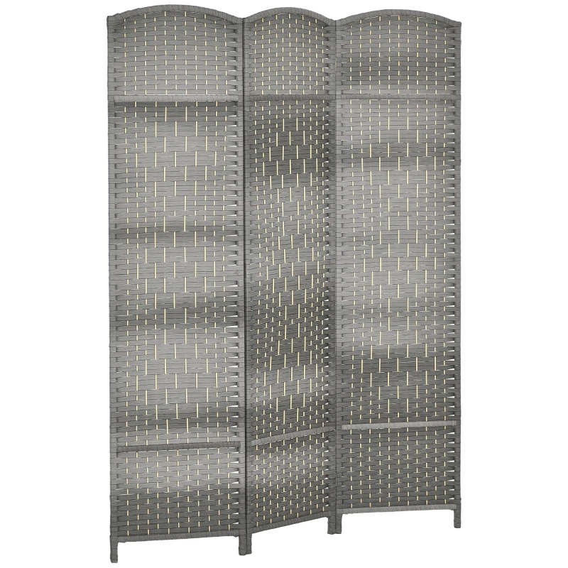HOMCOM 6 Ft Tall Folding Room Divider, 3 Panel Portable Privacy Screen, Hand-Woven Partition Wall Divider, Mixed Grey