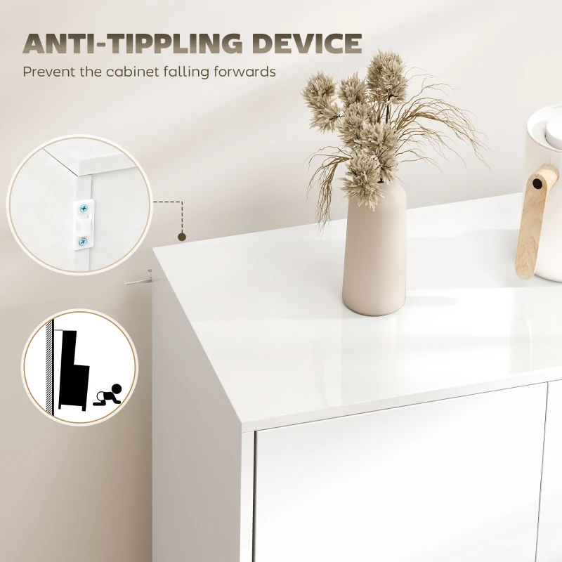 HOMCOM Kitchen Sideboard Storage Cabinet, Modern Coffee Bar Cabinet with Push-Open Design and 2 Drawers for Living Room, White