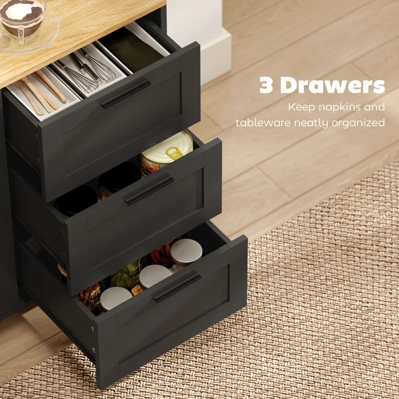 HOMCOM Buffet Cabinet with Soft-Close Doors, Modern Sideboard with 3 Drawers for Living Room, Kitchen, Dining Room, Black