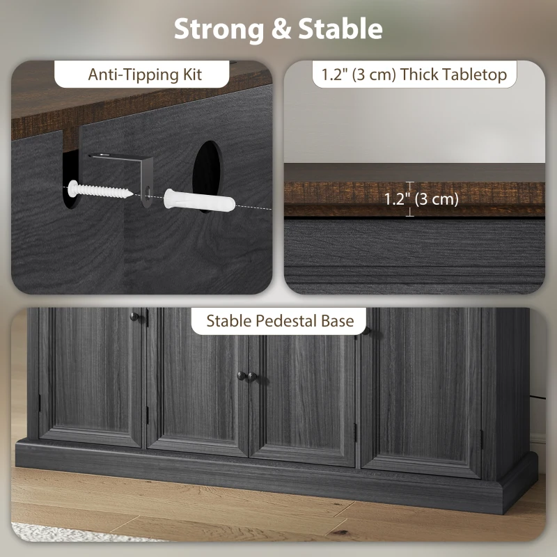 HOMCOM Farmhouse Sideboard with Charging Station and Thickened Top, 58" Buffet Cabinet with 2 Soft-Close Drawers, Black