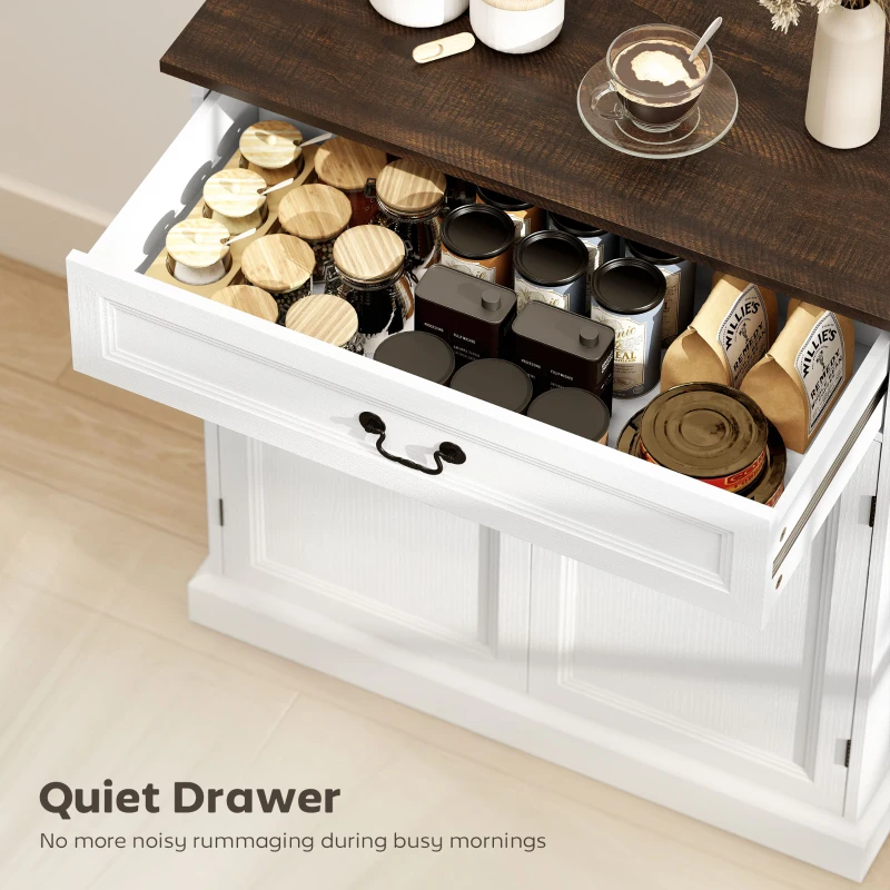 HOMCOM Buffet Cabinet, 32" Farmhouse Sideboard with Thick Top, Quiet Drawer and Adjustable Shelf, White Wood Grain