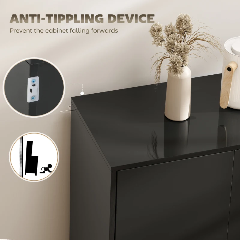 HOMCOM Kitchen Sideboard Storage Cabinet, Modern Coffee Bar Cabinet with Push-Open Design and 2 Drawers for Living Room, Black