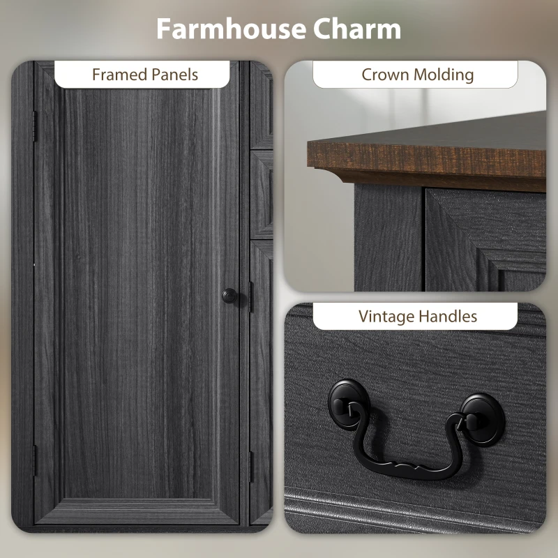 HOMCOM Farmhouse Sideboard with Charging Station and Thickened Top, 58" Buffet Cabinet with 2 Soft-Close Drawers, Black