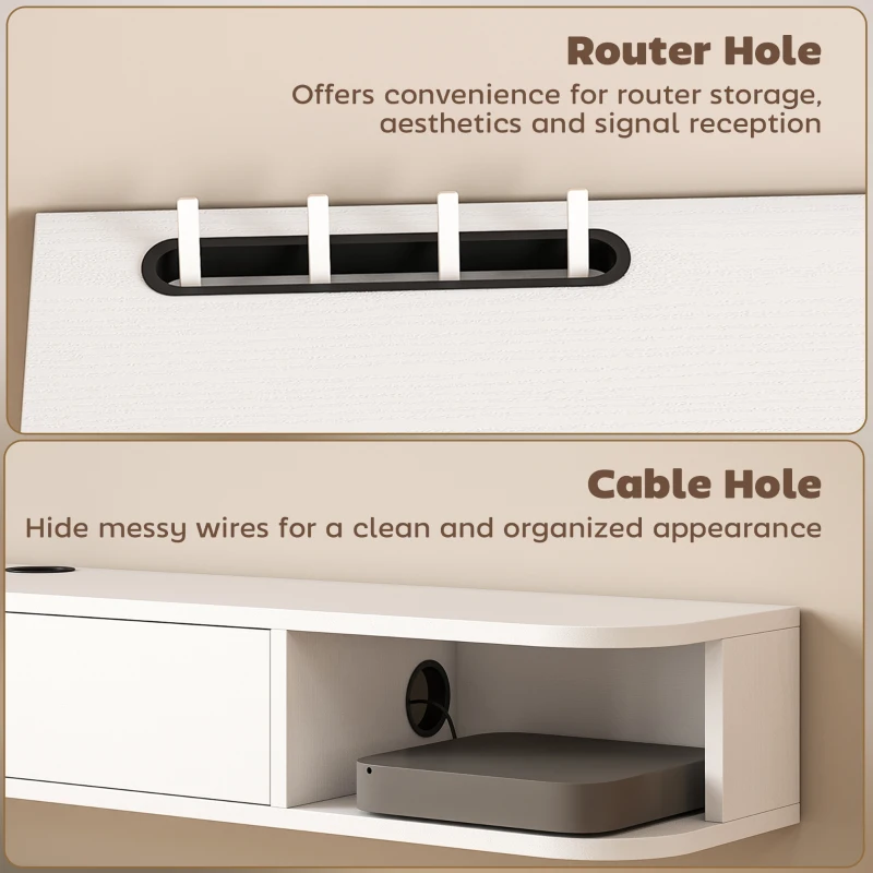 HOMCOM 55" Floating TV Stand for TVs up to 60 Inch, Wall Mounted Media Console with Flip Drawer and 2 Open Shelves, White