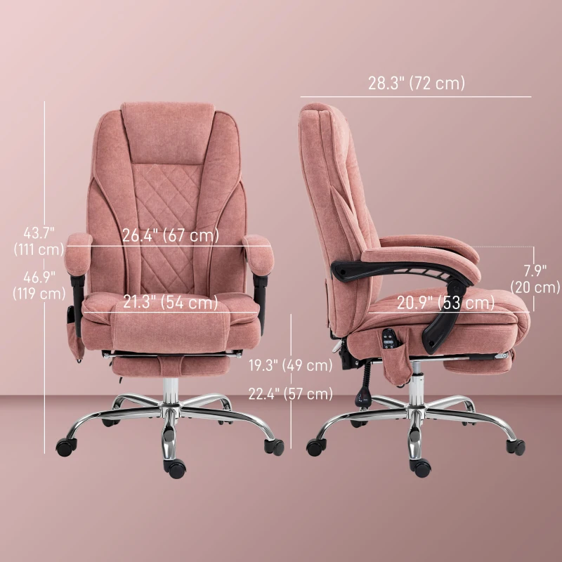 Vinsetto Massage Office Chair, Reclining Computer Chair with Adjustable Height and Footrest, Pink