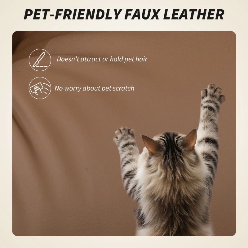 HOMCOM Office Chair with Massage, Pet-Friendly Faux Leather Reclining Desk Chair with Lumbar Support, Footrest, Brown